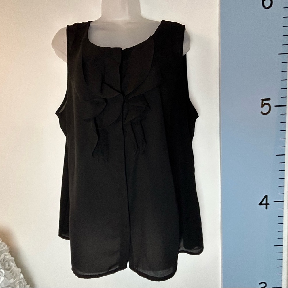 Kenneth Cole Reaction‎ Black Ruffle Sleeveless Blouse XXL Whimsigoth Sheer
